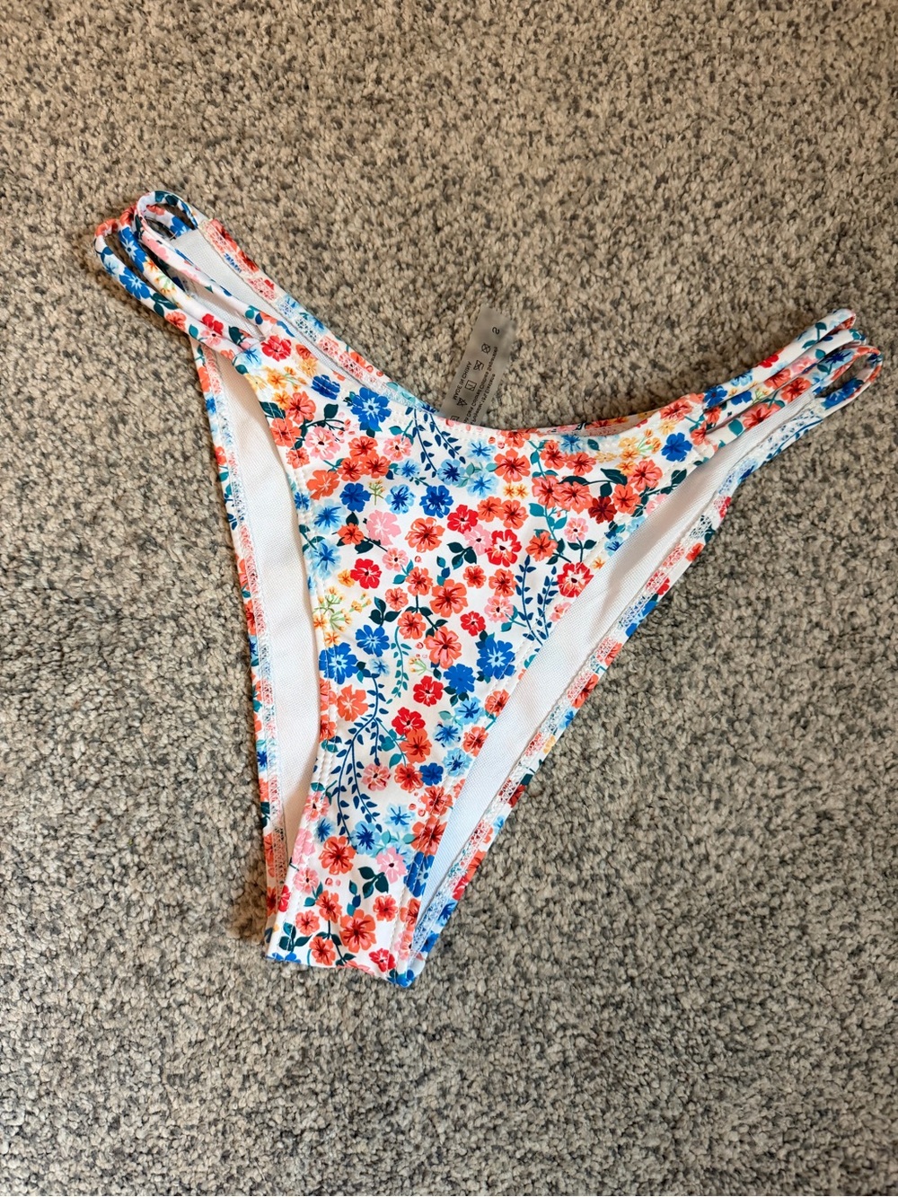 Floral Bikini Bottoms - White with Red & Blue Flowers